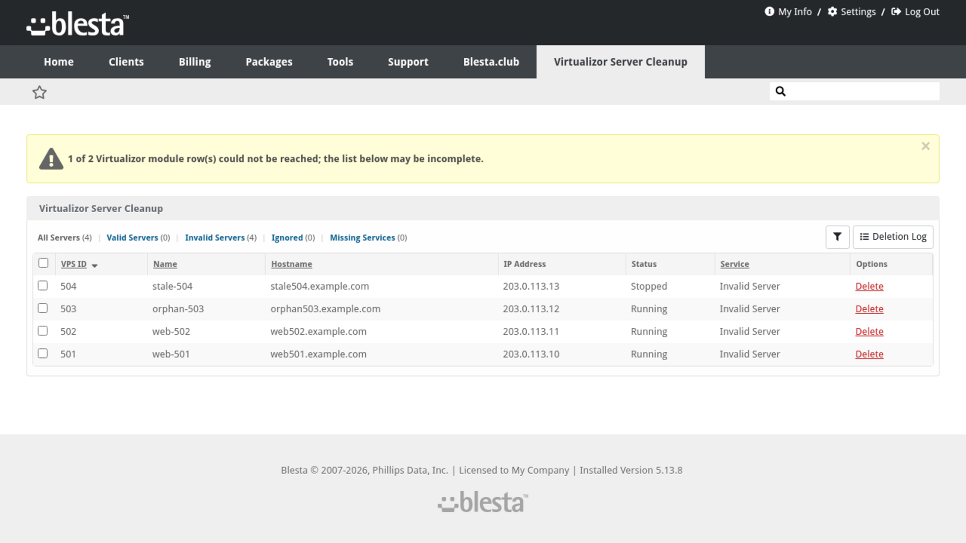 Virtualizor Server Cleanup screenshot 1